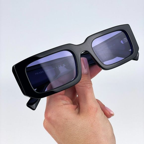 Prada PR06YS 02Z01O Sunglasses Black Blue Rectangle Unisex - Picture 4 of 14